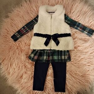 Bonnie Jean Plaid and White Fleece Kids Sweater Set